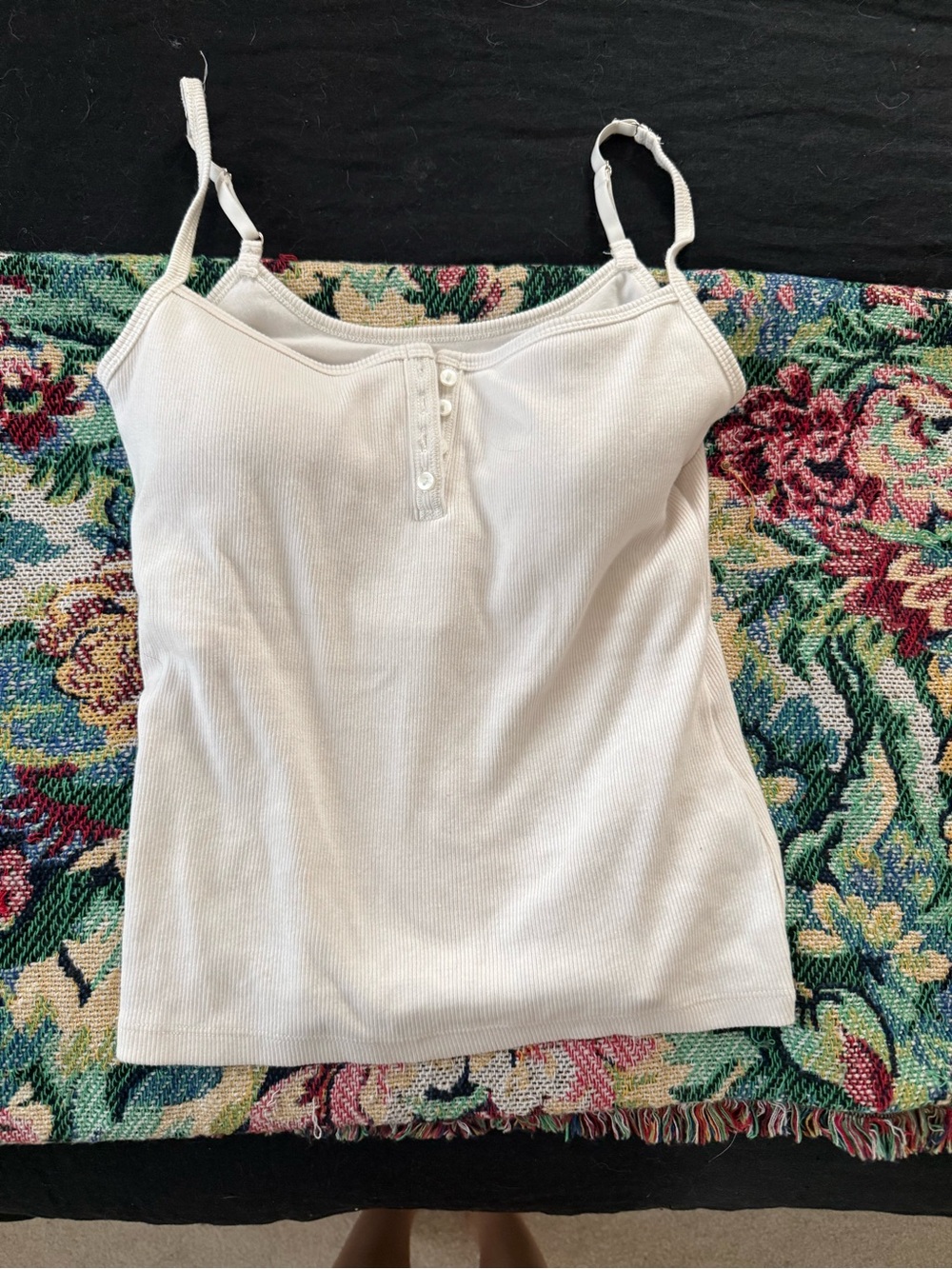 White Ribbed Henley Bra-Free Tank